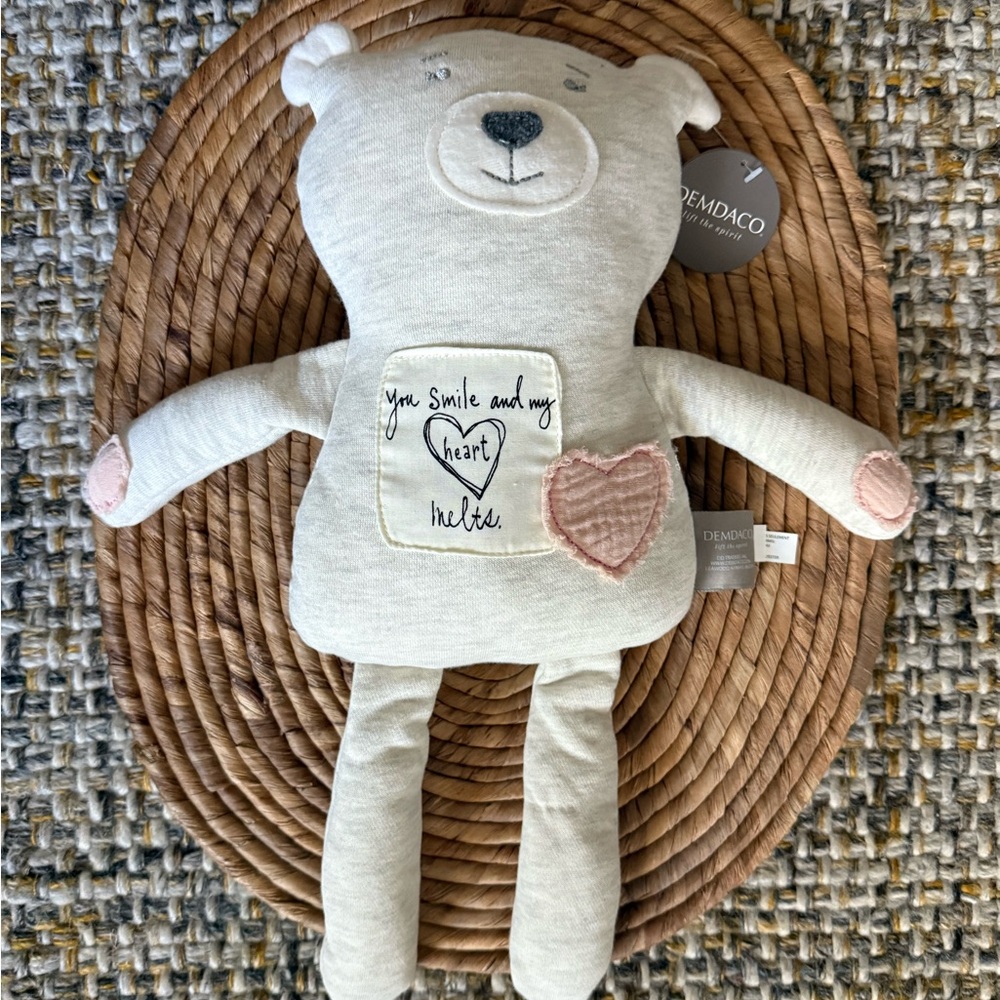 Demdaco Cream Bear Plush with Pink Heart